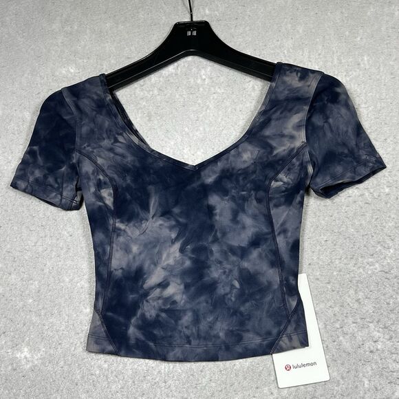 Lululemon Align Tee Size 2 Navy Blue Tie Dye Shirt Short Sleeve $74 NWT - Picture 1 of 11